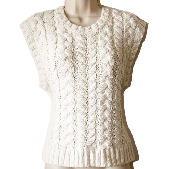 Talbots Chunky Cable Knit Sleeveless Sweater Vest S Off White - Picture 1 of 6